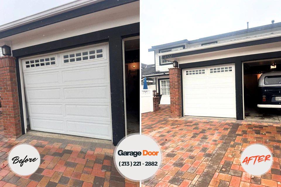 Before and after: garage door repair Woodlake, CA
